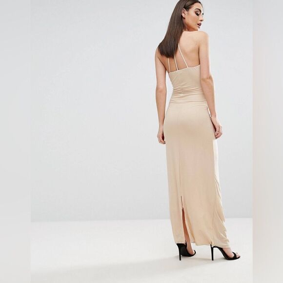 ASOS AX Paris Maxi Dress Maxi Length Ruched Creamy Nude color - Picture 4 of 16